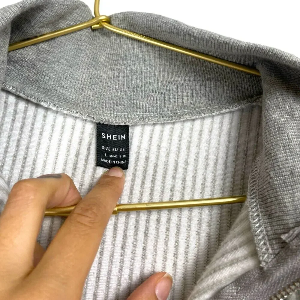 Shein Womens Grey Polyester Pullover Sweatshirt Size L Zip -‎ Laguna Beach 502